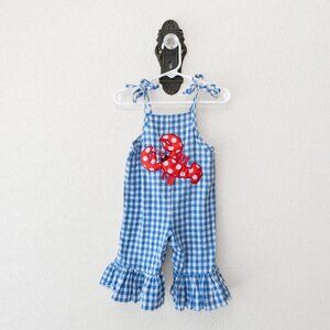 Mud Pie Baby Girl Gingham Lobster Jumpsuit 12-18M Blue Ruffle Romper Summer